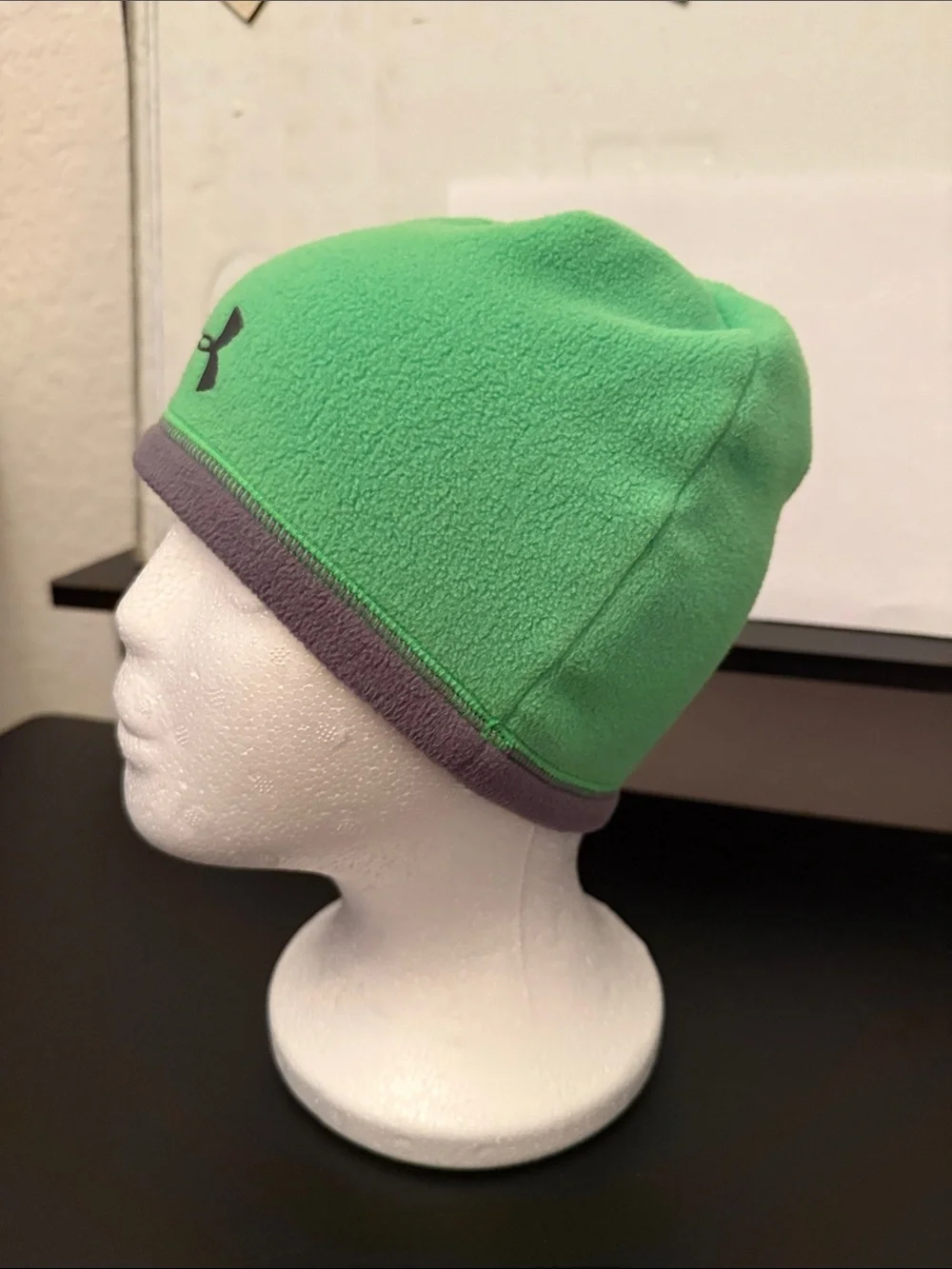 Under Armour Kids Neon Green Fleece Beanie with Gray Trim